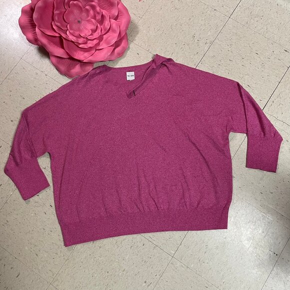 NIC+ZOE Pink Metallic Soft Sleeve Twist Cutout Sweater Stretch - Picture 5 of 13